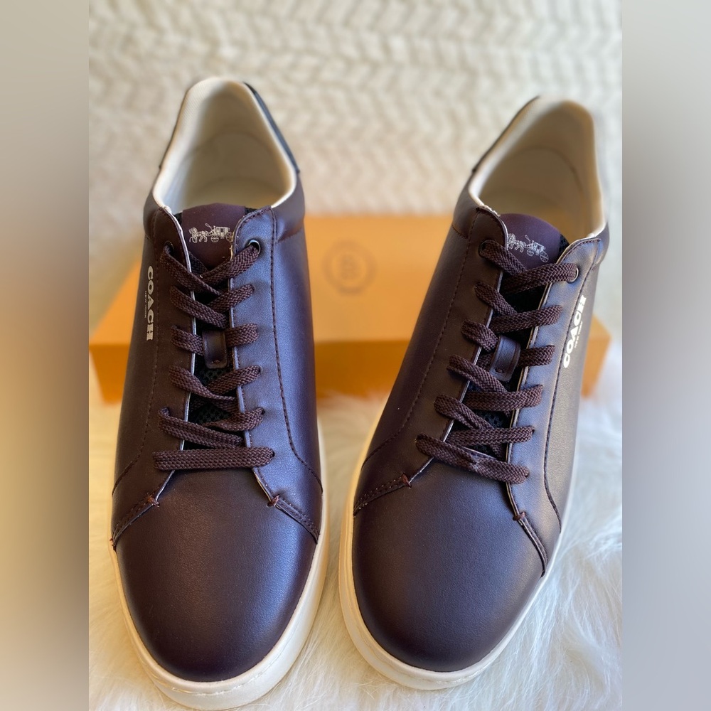COACH Men’s Clip Low Top sneaker-deep eggplant/charcoal color, leather size 13D